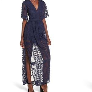 RED floral length maxi dress